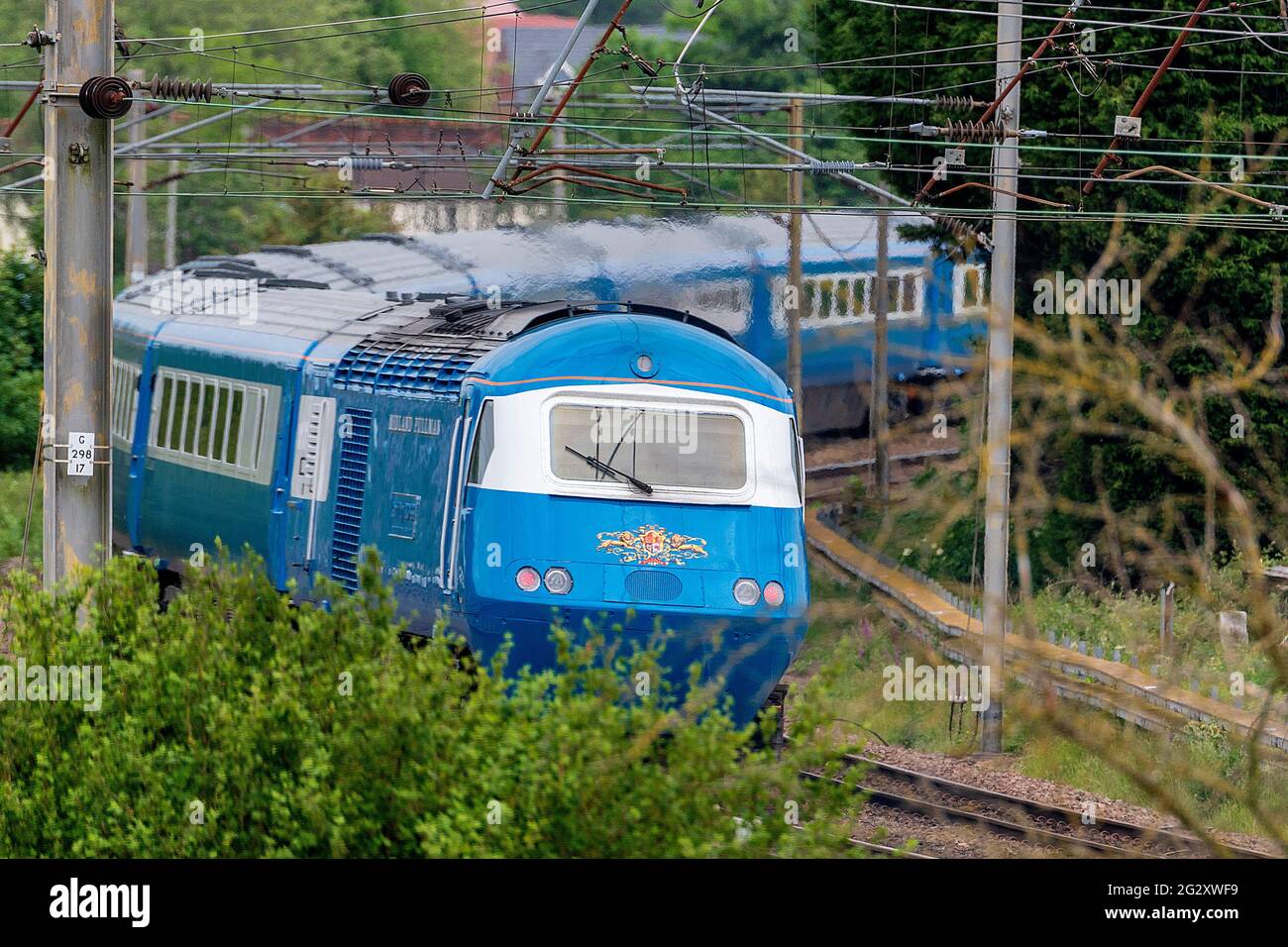 The Blue Pullman HST train passing Winwick on the Settle & Carlisle Pullman excursion from Bristol Temple Meads to Carlisle on sat June 12th 2021. The Stock Photo