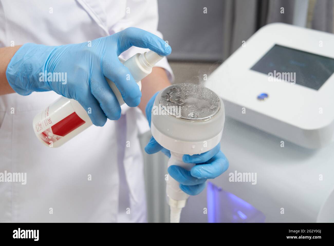 Hardware cosmetology. Body care. Spa treatment. Doctor disinfecting