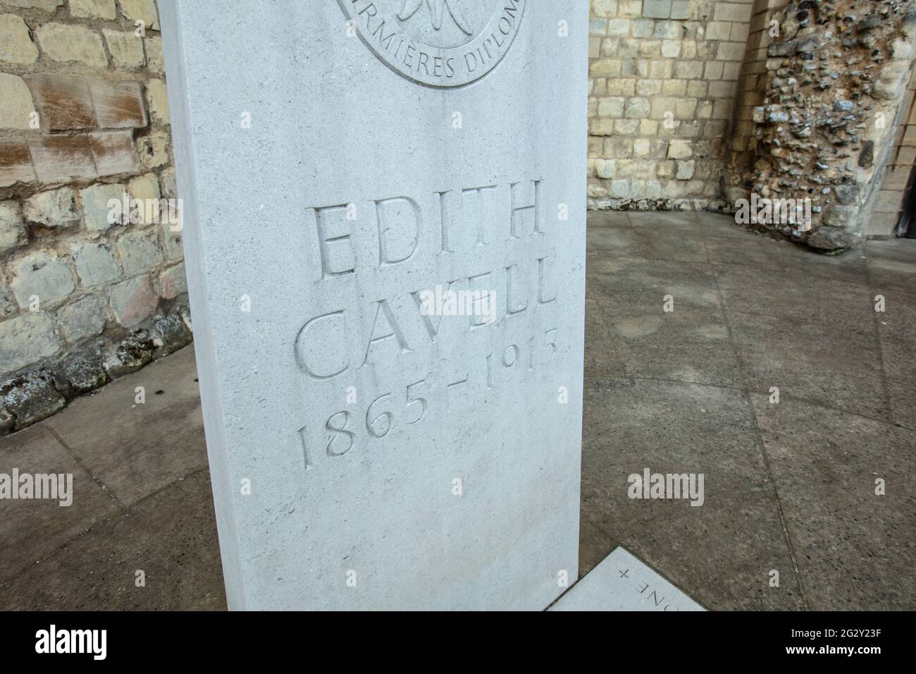 Norwich, Norfolk, UK, June 2021, a view of the grave of Edith Cavell at the east end of Norwich Cathedral Stock Photo