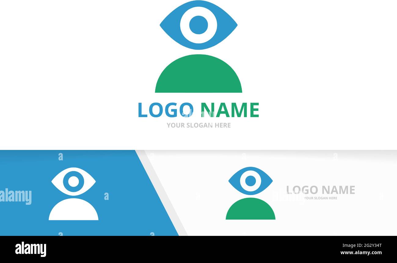 Vector eye and man logo combination. Unique vision logotype design template. Stock Vector
