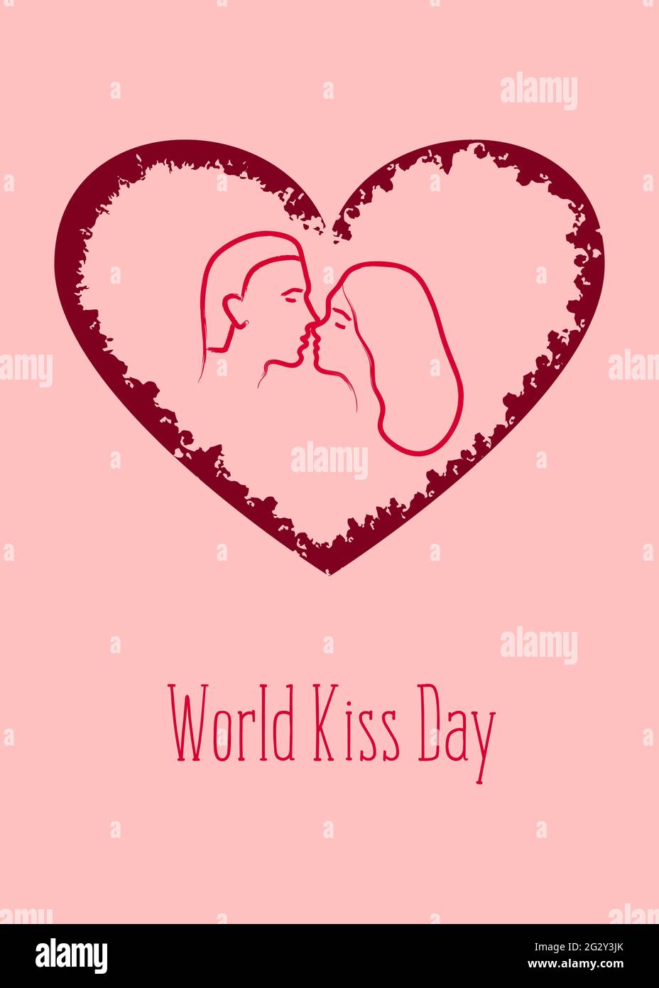 World kiss day. Kissing loving couple. A man and a woman. Template for card, poster, flyer, print. Vector illustration. Stock Vector