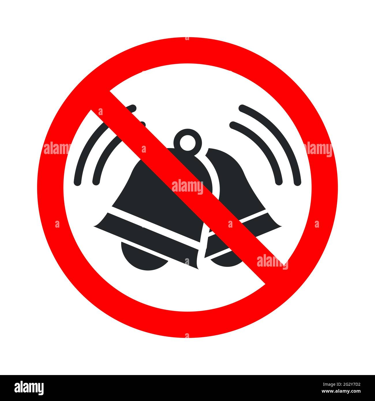 Noise not allowed, keep quiet red forbidden sign with ringing bells