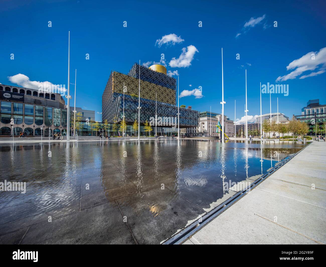 Birmingham, West Midlands, UK, May 2021, the Library of Birmingham and Fountains Stock Photo