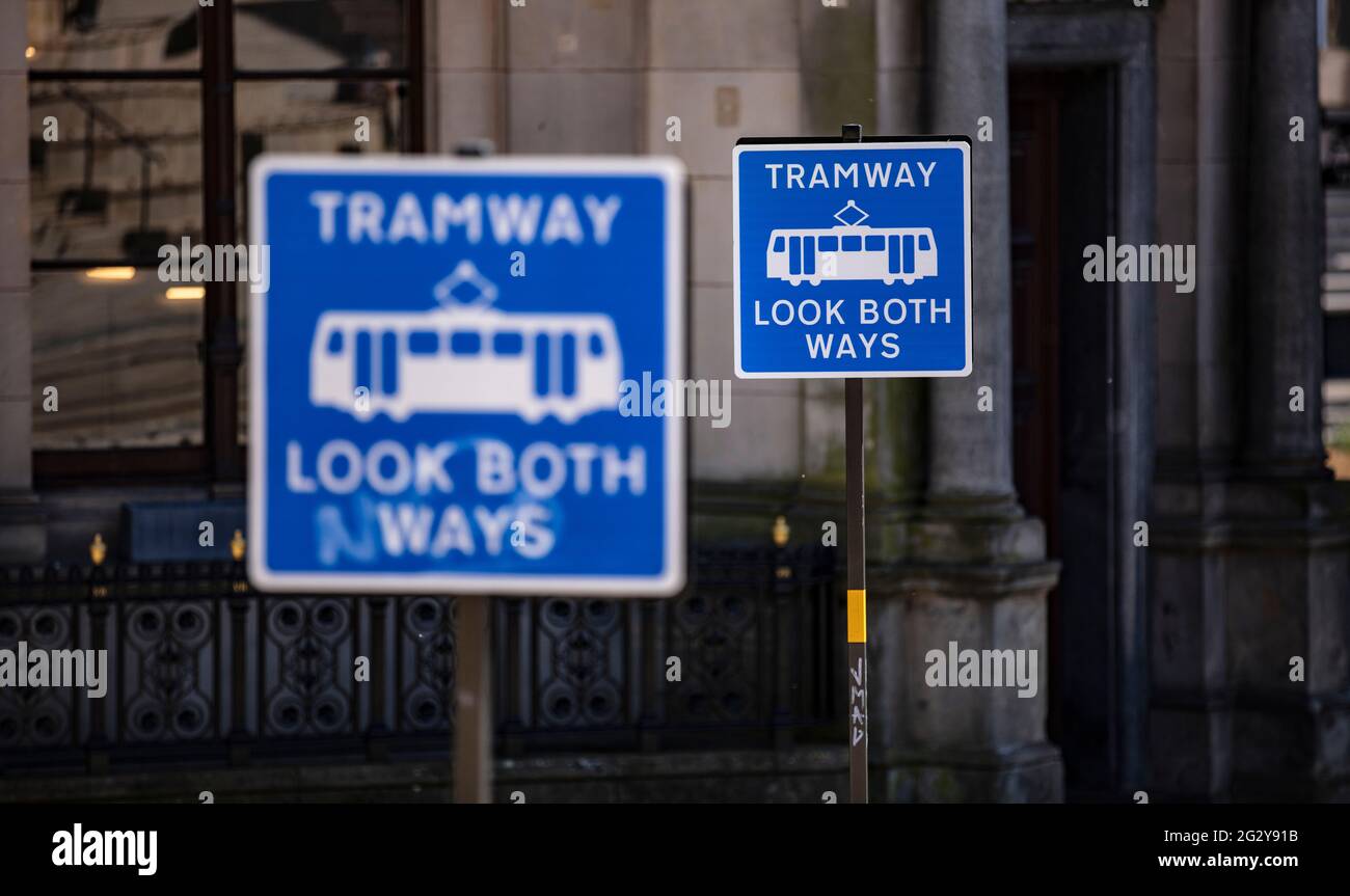 Birmingham, West Midlands, UK, May 2021, Tramway crossing by Victoria Square Stock Photo