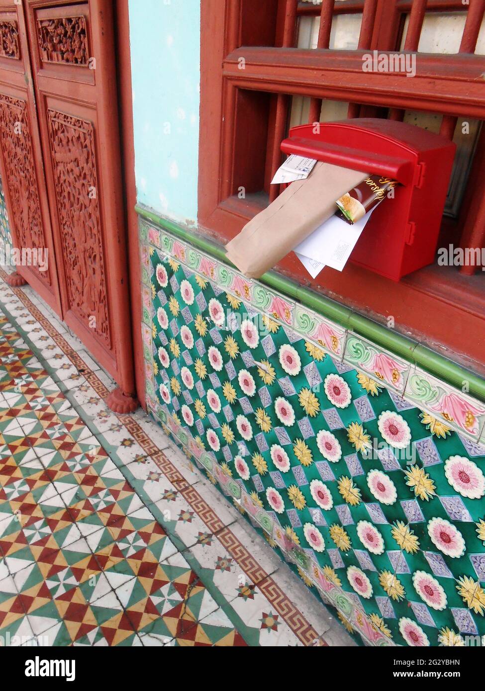 Letter Box and Traditional Tiles, Penang, Malaysia Stock Photo Alamy