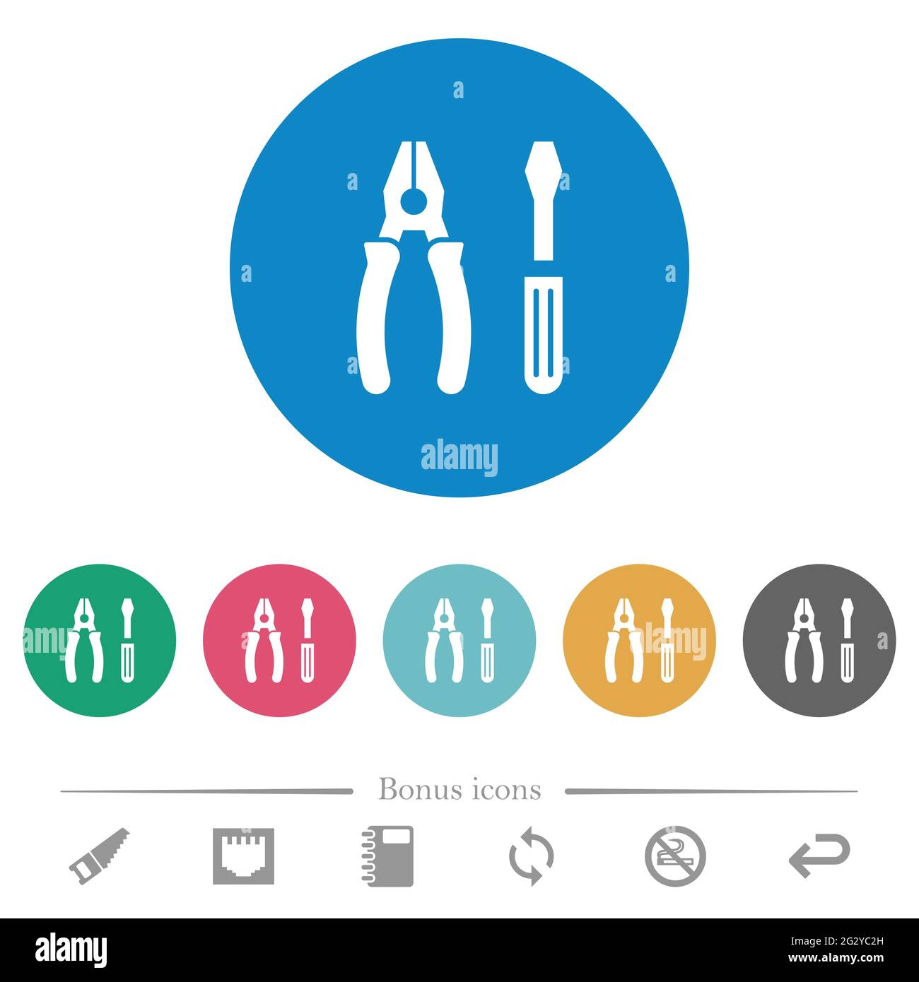 Combined pliers and screwdriver flat white icons on round color