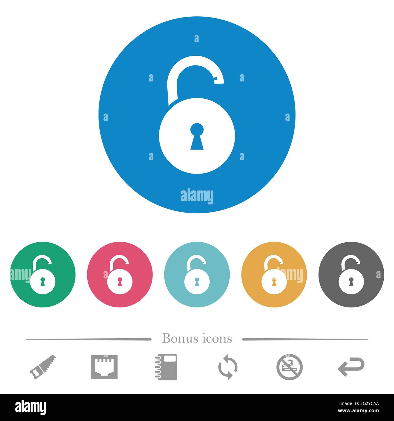 Unlocked round padlock with keyhole flat white icons on round color ...