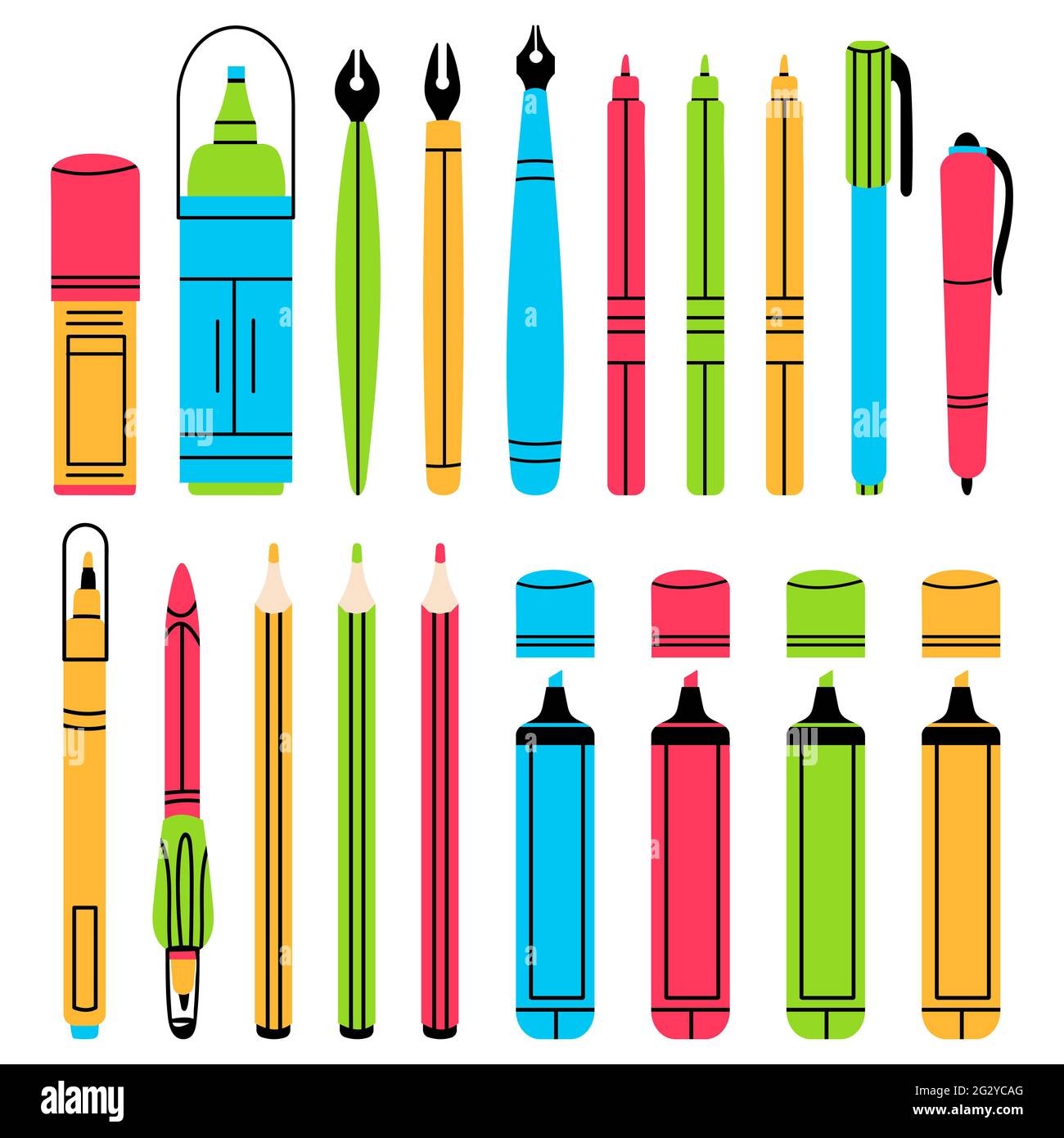 Variety of color pens pencils markers and crayons Vector Image