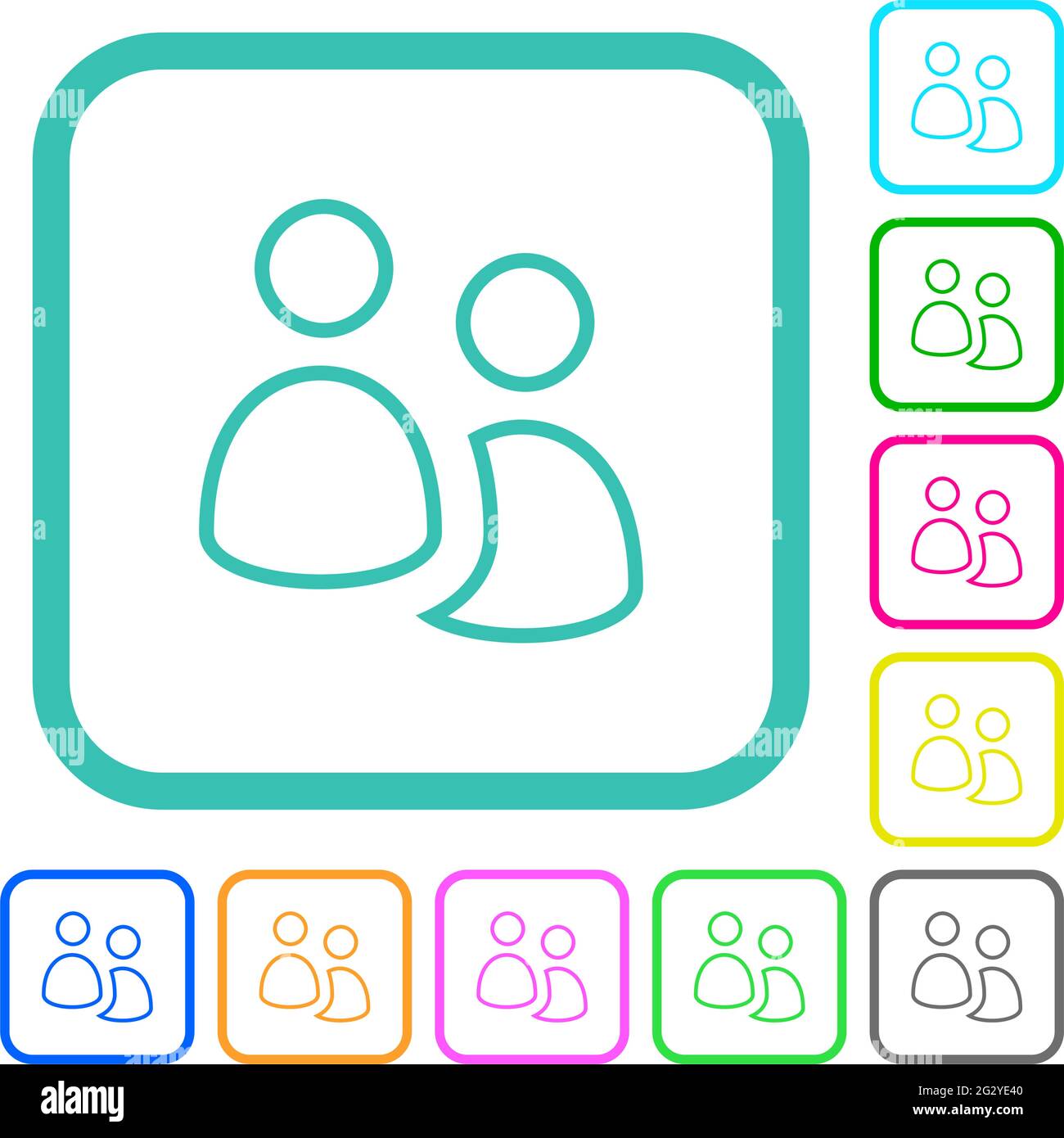 User group vivid colored flat icons in curved borders on white ...