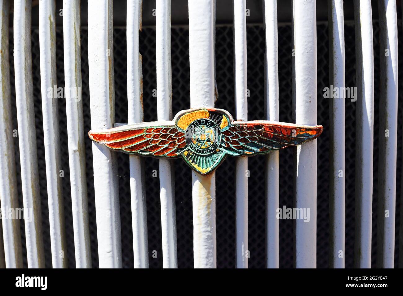 Dodge Brothers emblem on front grille of 1936 tow truck Stock Photo