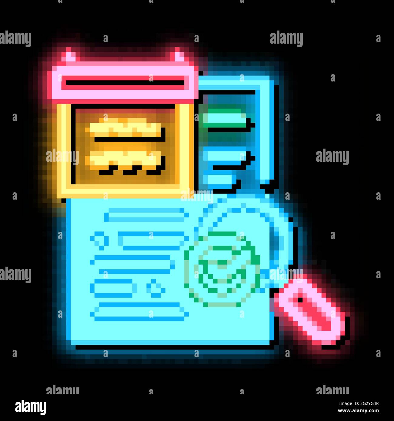 researching and accepting finance audit neon glow icon illustration ...