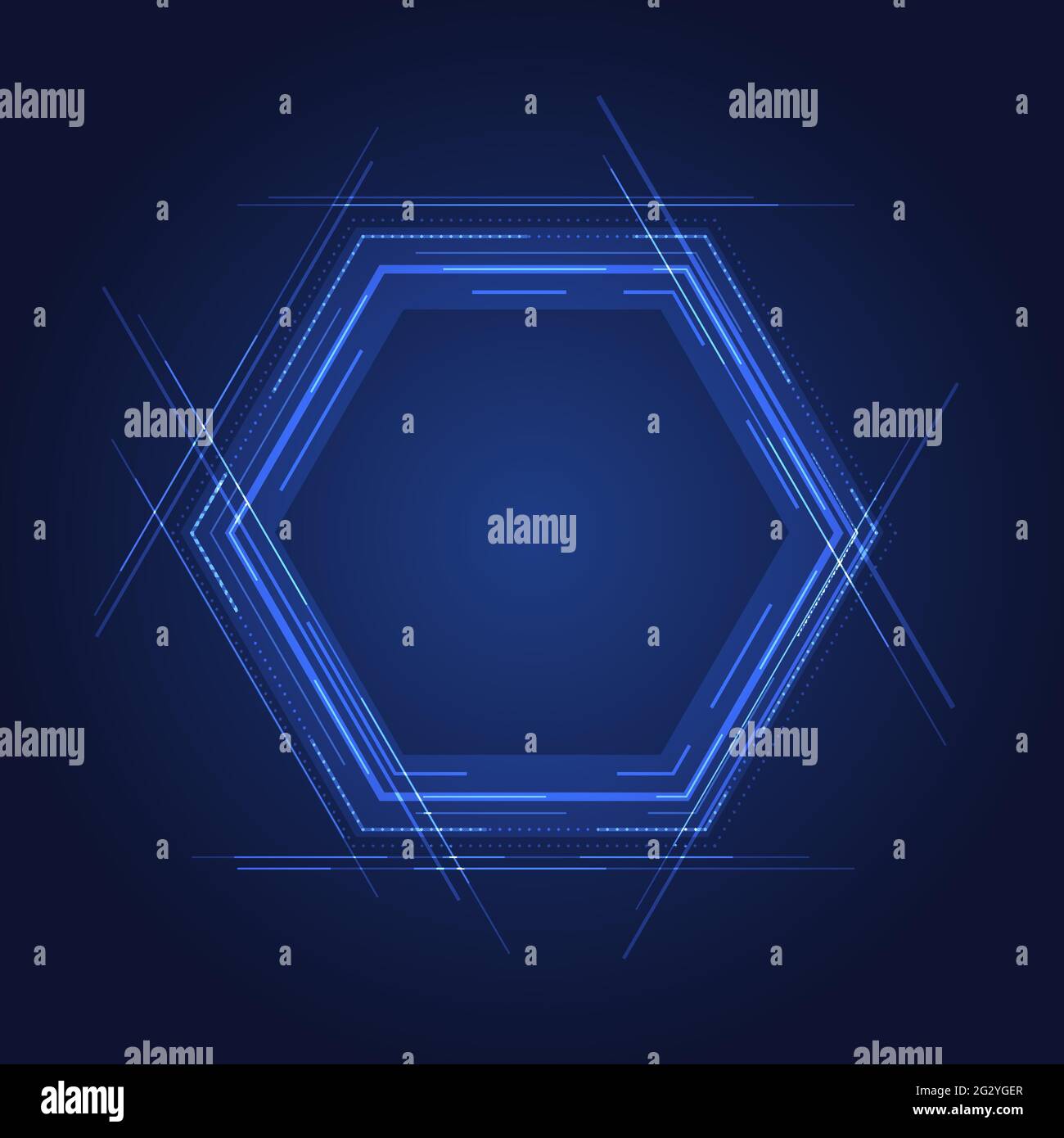 Abstract technology concept blue hexagon elements with lines on glow blue background. Vector illustraion Stock Vector