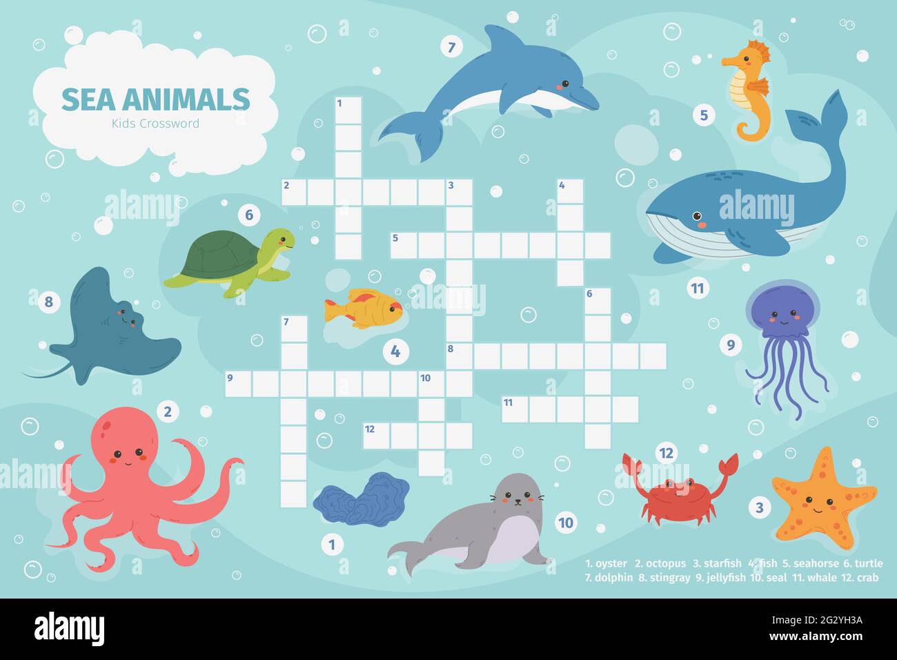 Sea Animals Crossword Kids Crossword Puzzle Game Underwater Marine 