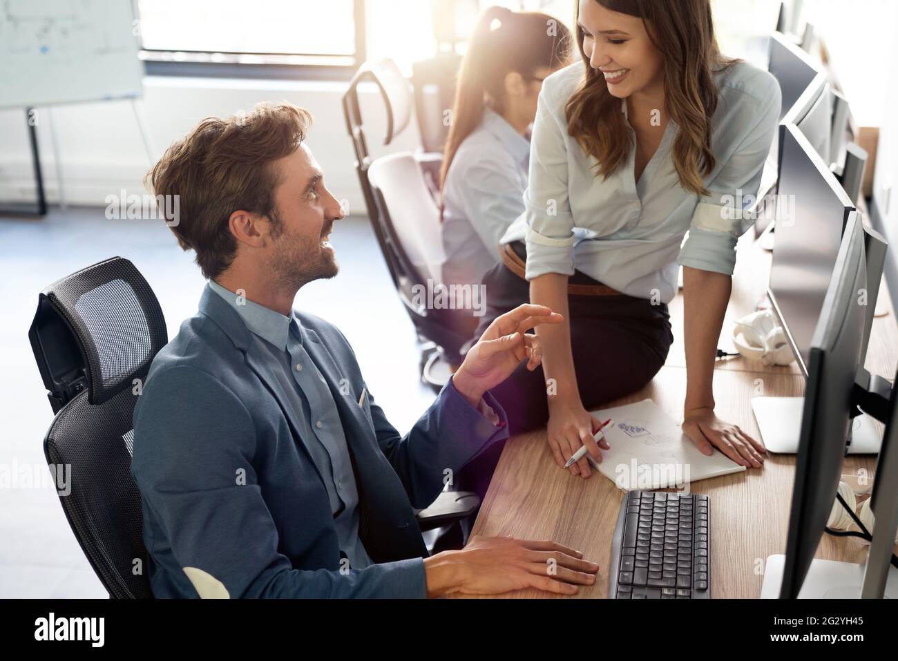 Portrait of successful business team working in office Stock Photo