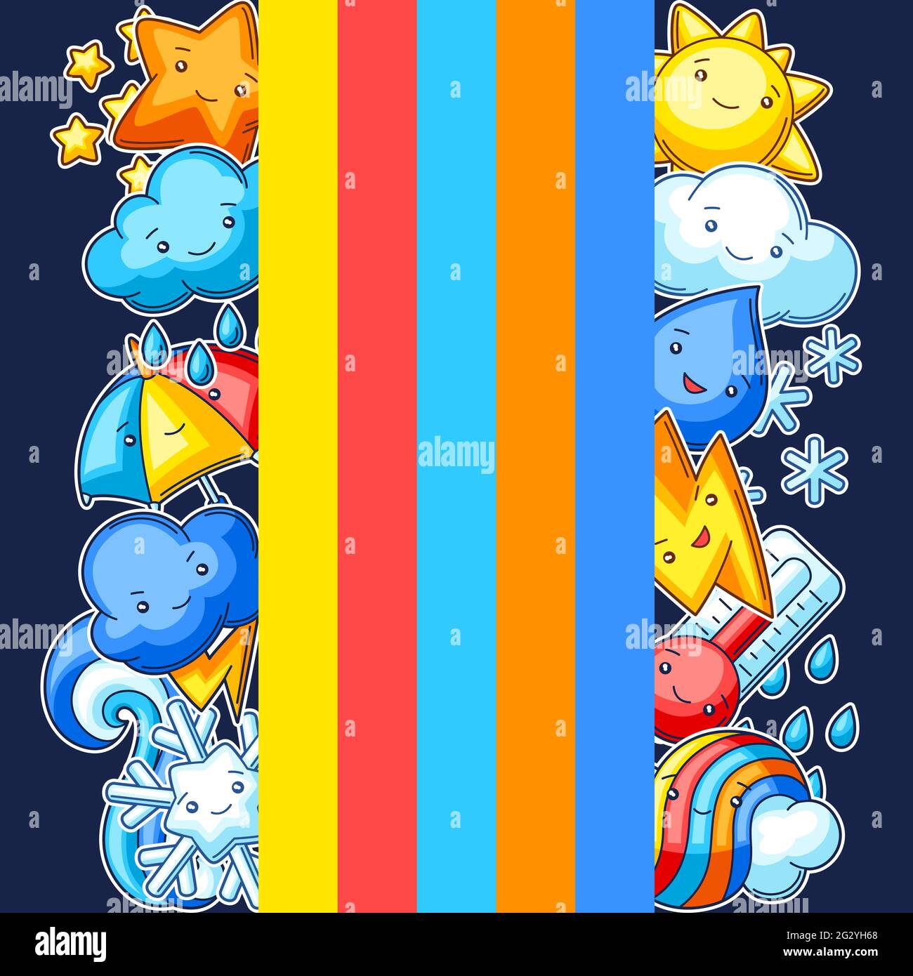 Background with cute kawaii weather items. Funny seasonal child ...