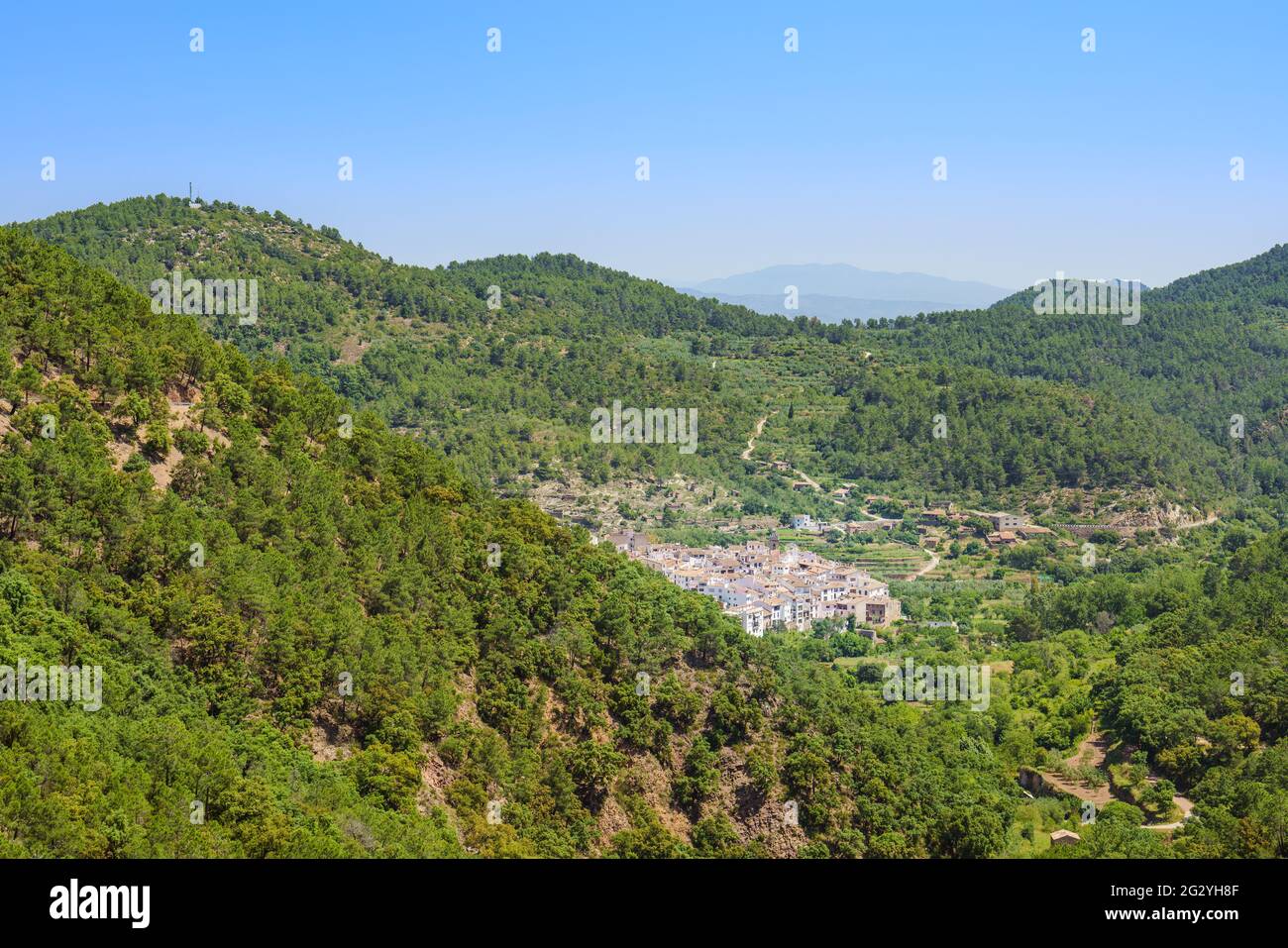 Picturesque white town in country side. Ain, Comunidad Valenciana, Spain Stock Photo
