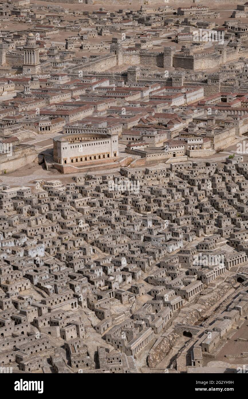 A 1:50 scale Holyland Model of Jerusalem, also known as Model of Jerusalem at the end of the Second Temple period. Israel Museum, Jerusalem. Israel Stock Photo