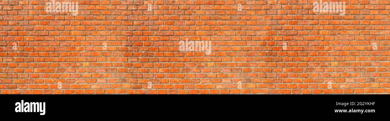 Panoramic Wide angle Vintage orange brick architecture wall material texture Background Stock Photo