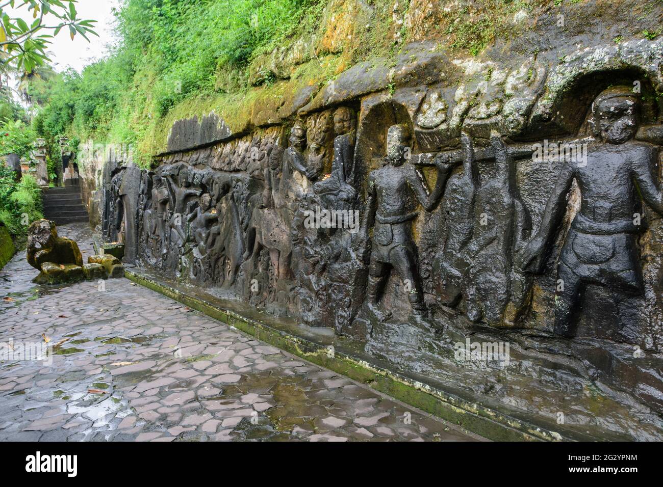 Yeh Pulu rock carvings at Bedulu village, near Ubud. Bali, Indonesia. Stock Photo