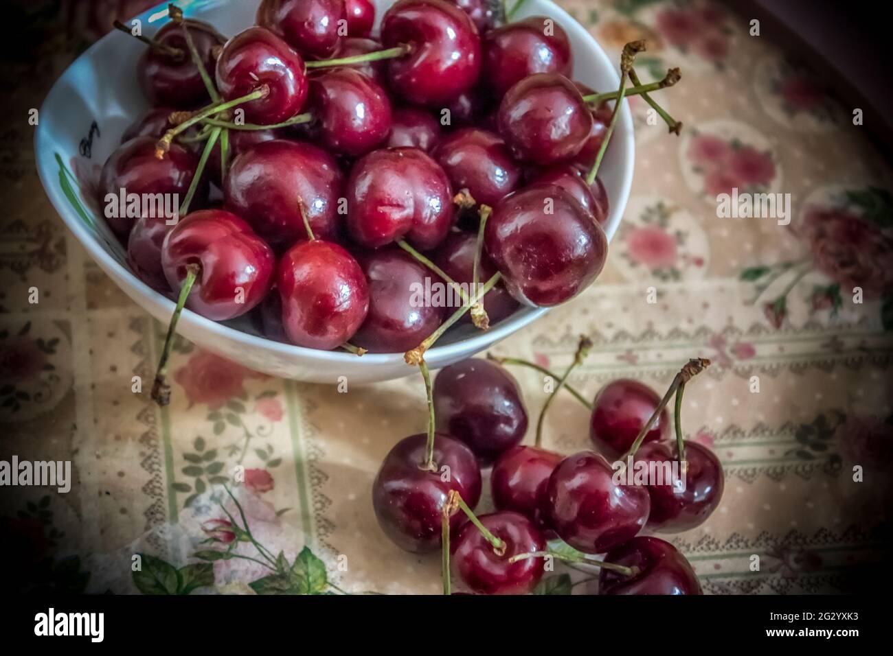 A colorful setup of red summer fruits Stock Photo