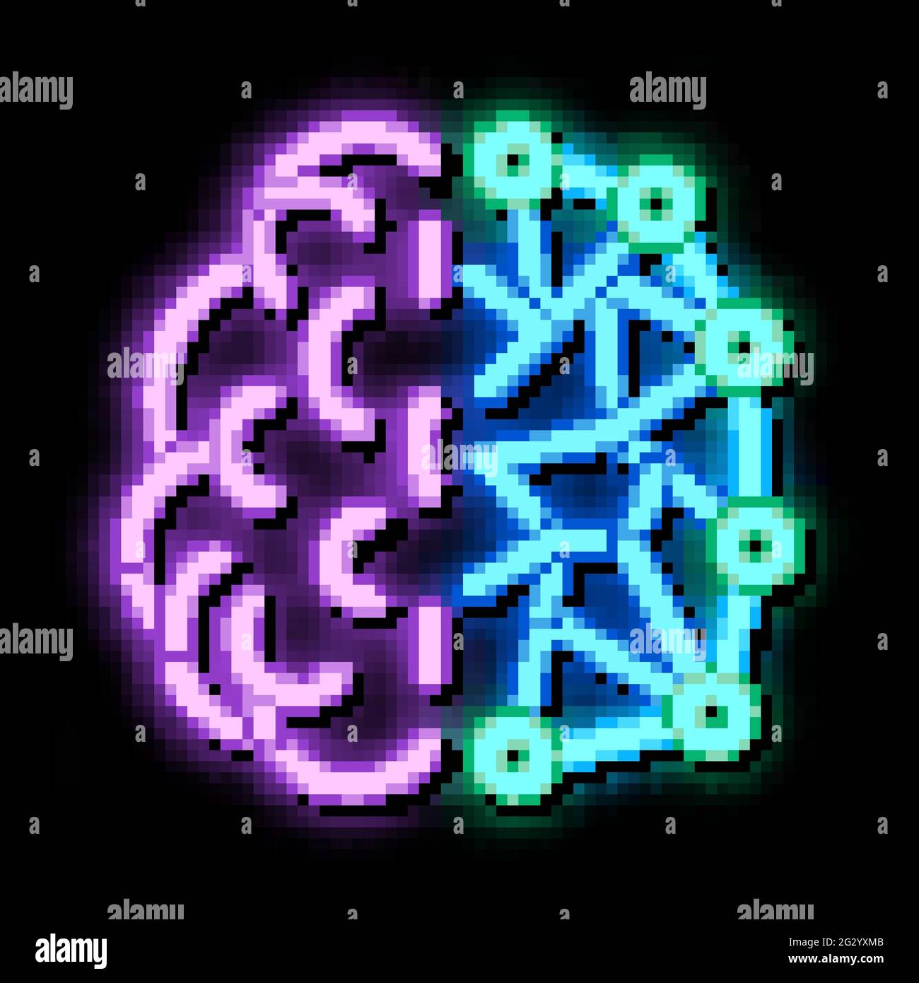 artificial intelligence, ai human and digital brain neon glow icon illustration Stock Vector