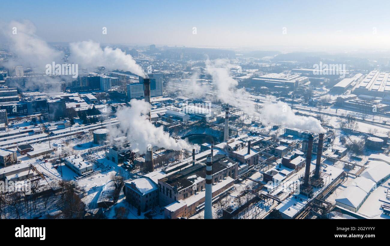 aerial view of factory pipes pollution problems copy space Stock Photo ...
