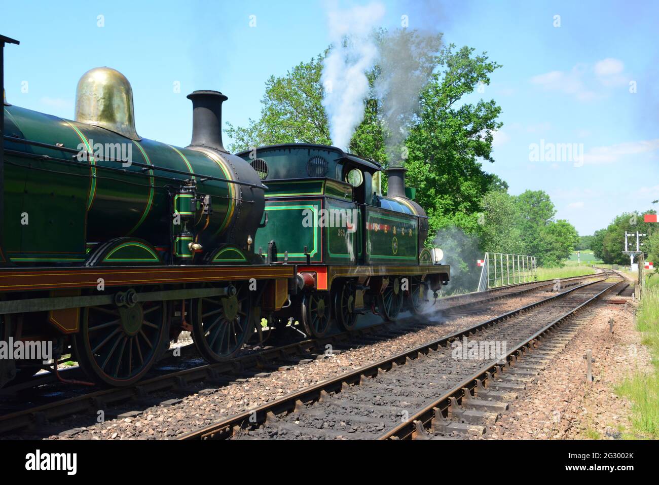 A double header of two steam on a Heritage railway in the