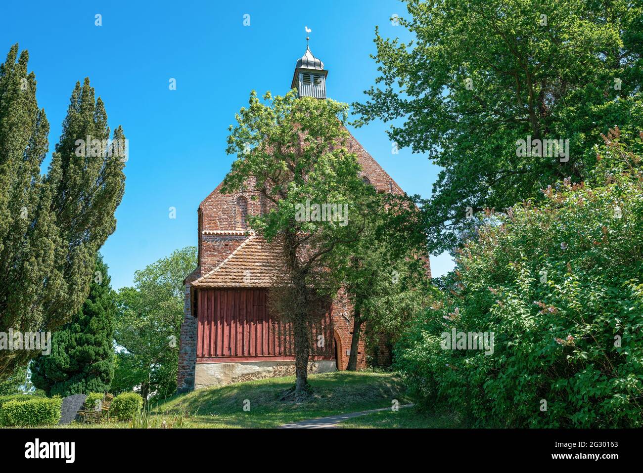 The medieval village church of Gustow village on Ruegen island Stock Photo