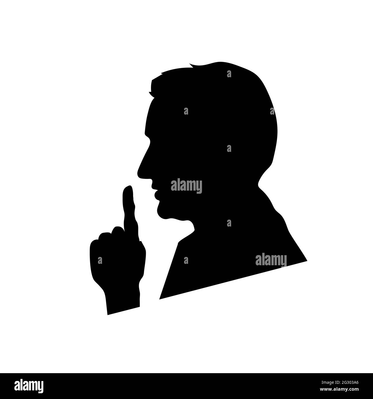 Black mans face profile, shhh icon on white, please keep quiet sign Stock Vector