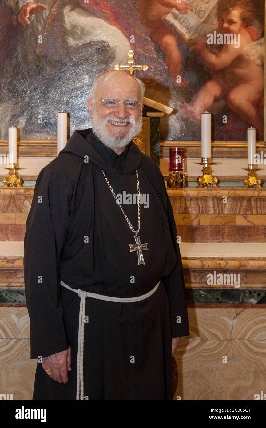 June 13, 2021 Card. Raniero Cantalamessa poses at the end of the Mass