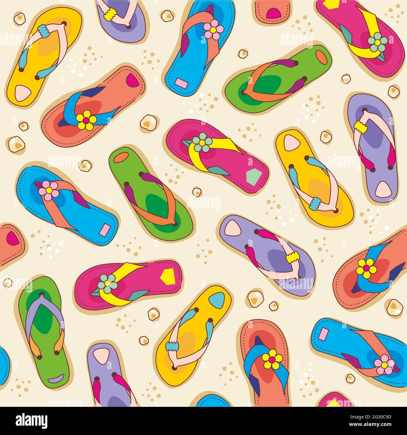 Seamless (repeatable) flip-flops and beach sand pattern or background