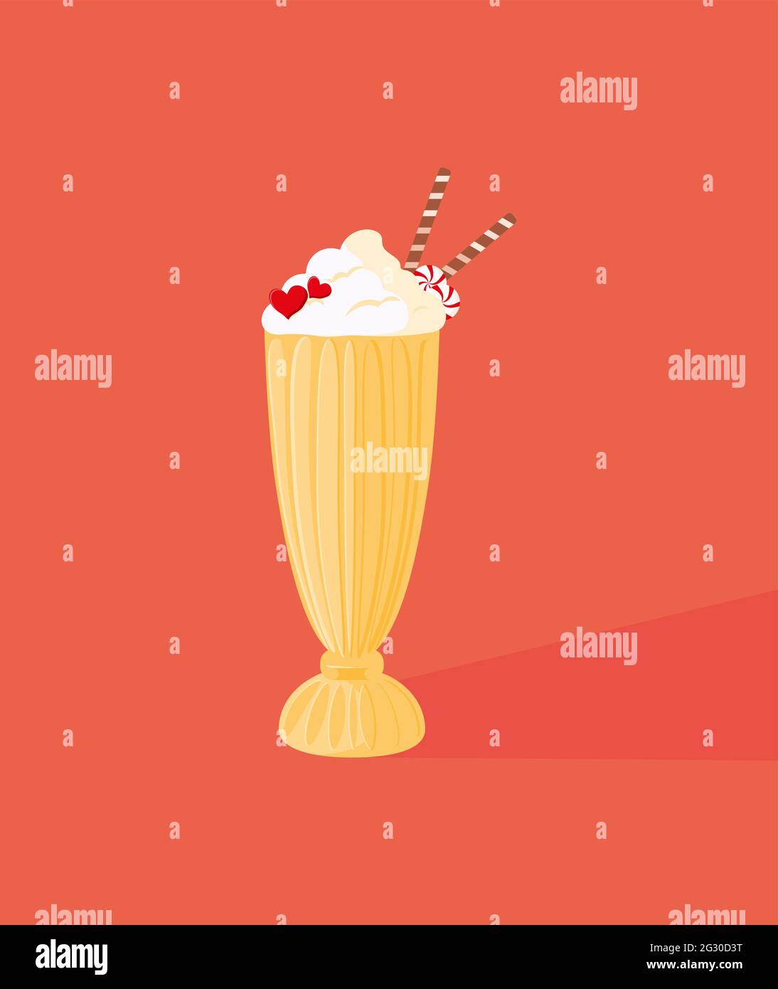 Milkshake vector illustration, design element. Bundle of sweet cold tasty beverages decorated with fruits, berries, whipped cream. Vector illustration Stock Vector