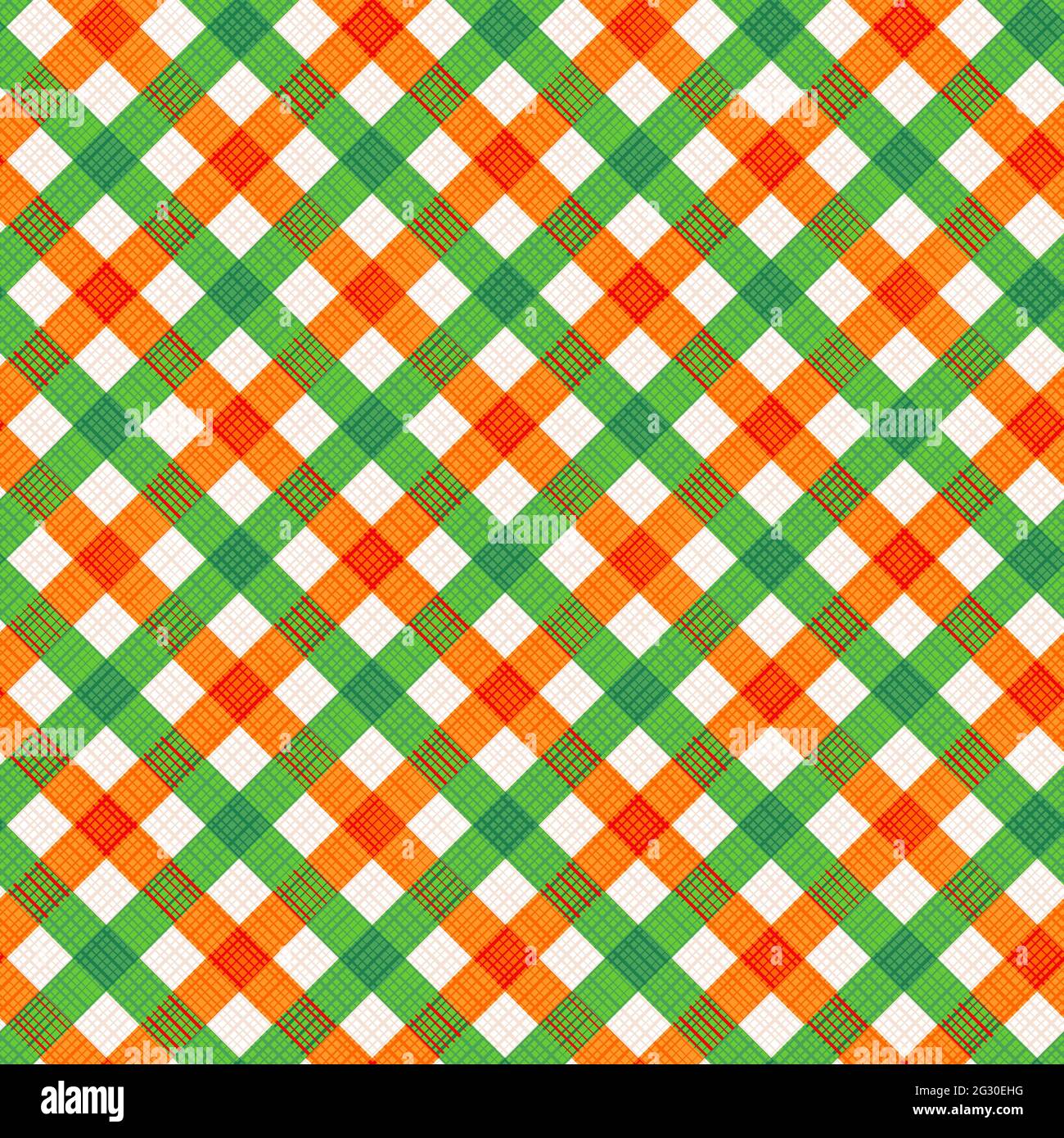 Gingham repeat or seamless pattern, background, wallpaper. Fabric texture visible. You see 4 tiles. Autumn, harvest or Thanksgiving colors. Stock Photo