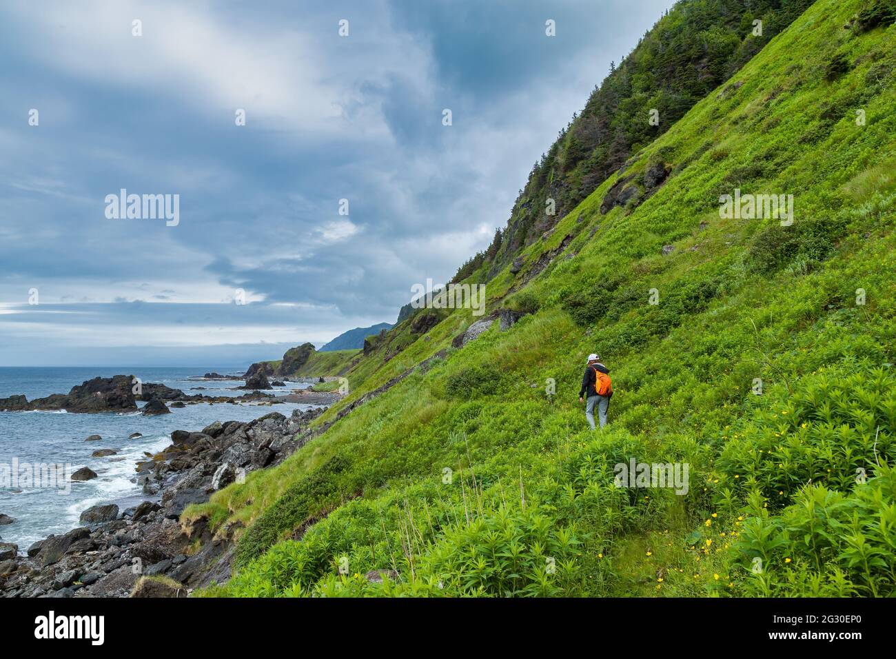 Woman Hiking In Mountains And Looking At The Scenic View, Trekking In The  Mountains
