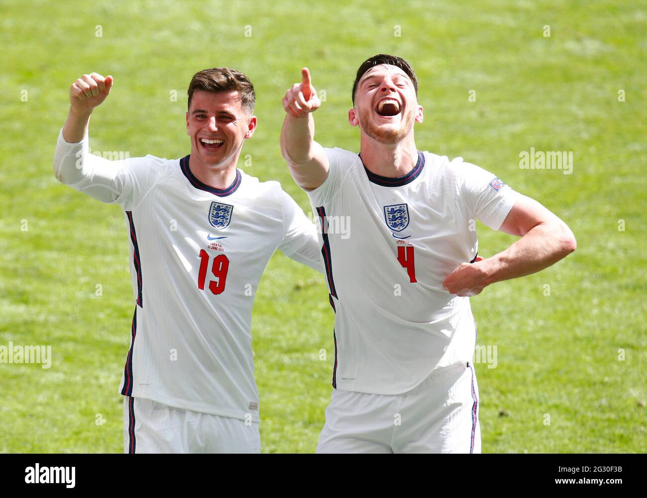 London, UK. 13th June, 2021. WEMBLEY, United Kingdom, JUNE 13:L-R Mason Mount (Chelsea) of England and Declan Rice (West Ham) of England after European Championship Group D between England and Croatia at Wembley stadium, London on 13th June, 2021 Credit: Action Foto Sport/Alamy Live News Stock Photo