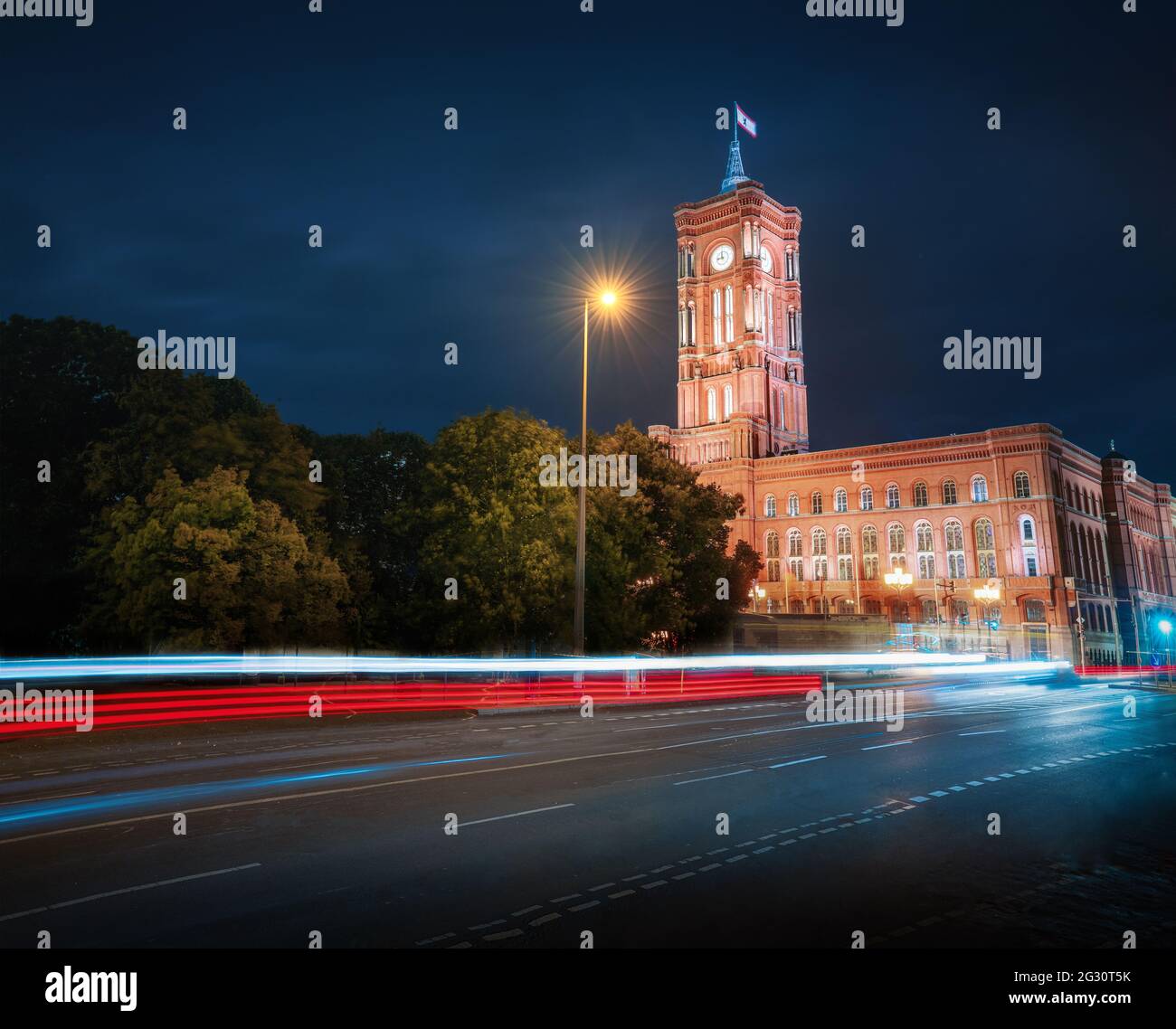 Berlin Town Hall (Rotes Rathaus) at night - Berlin, Germany Stock Photo
