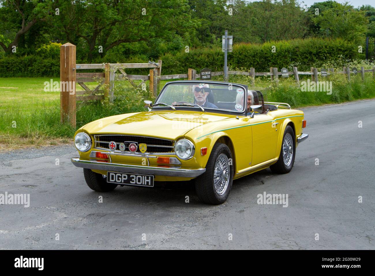 1970 yellow Triumph TR6 at the 58th Annual Manchester to Blackpool Vintage & Classic Car Run The event is a ‘Touring Assembly’ Stock Photo