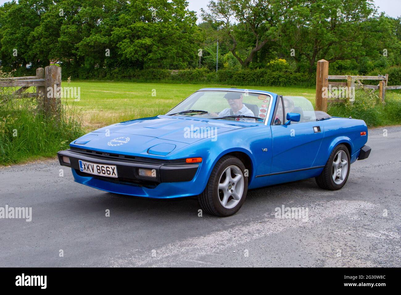 1980 80s blue Triumph TR7 at the 58th Annual Manchester to Blackpool Vintage & Classic Car Run The event is a ‘Touring Assembly’ Stock Photo