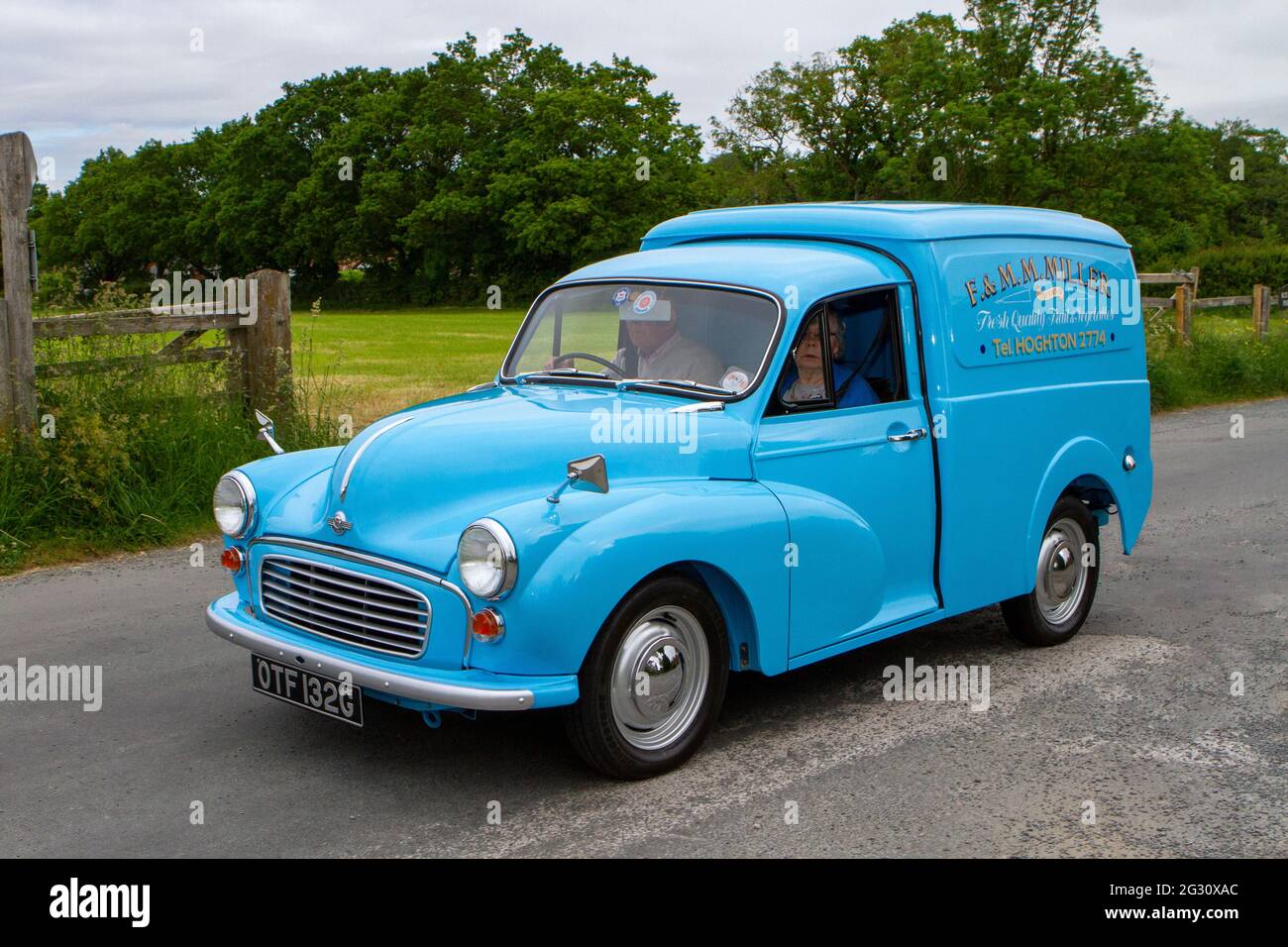 A 1969 60s Blue Morris 6 Cwt Van Annual Manchester to Blackpool Vintage & Classic Car Run The event is a ‘Touring Assembly’ Stock Photo
