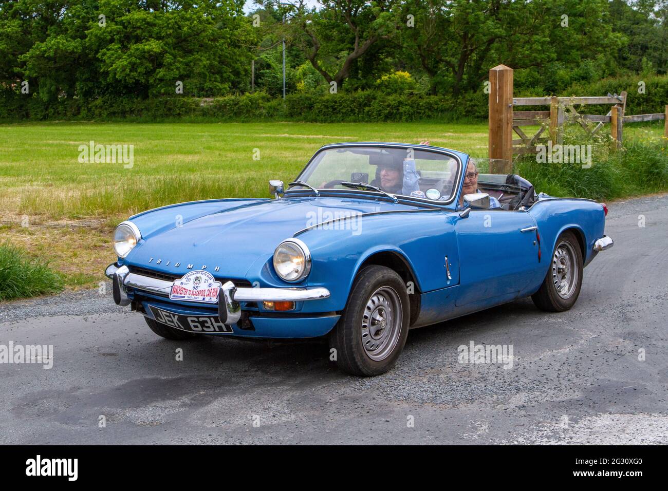 1970 70s blue Triumph Spitfire 1296cc at the 58th Annual Manchester to Blackpool Vintage & Classic Car Run The event is a ‘Touring Assembly’ Stock Photo