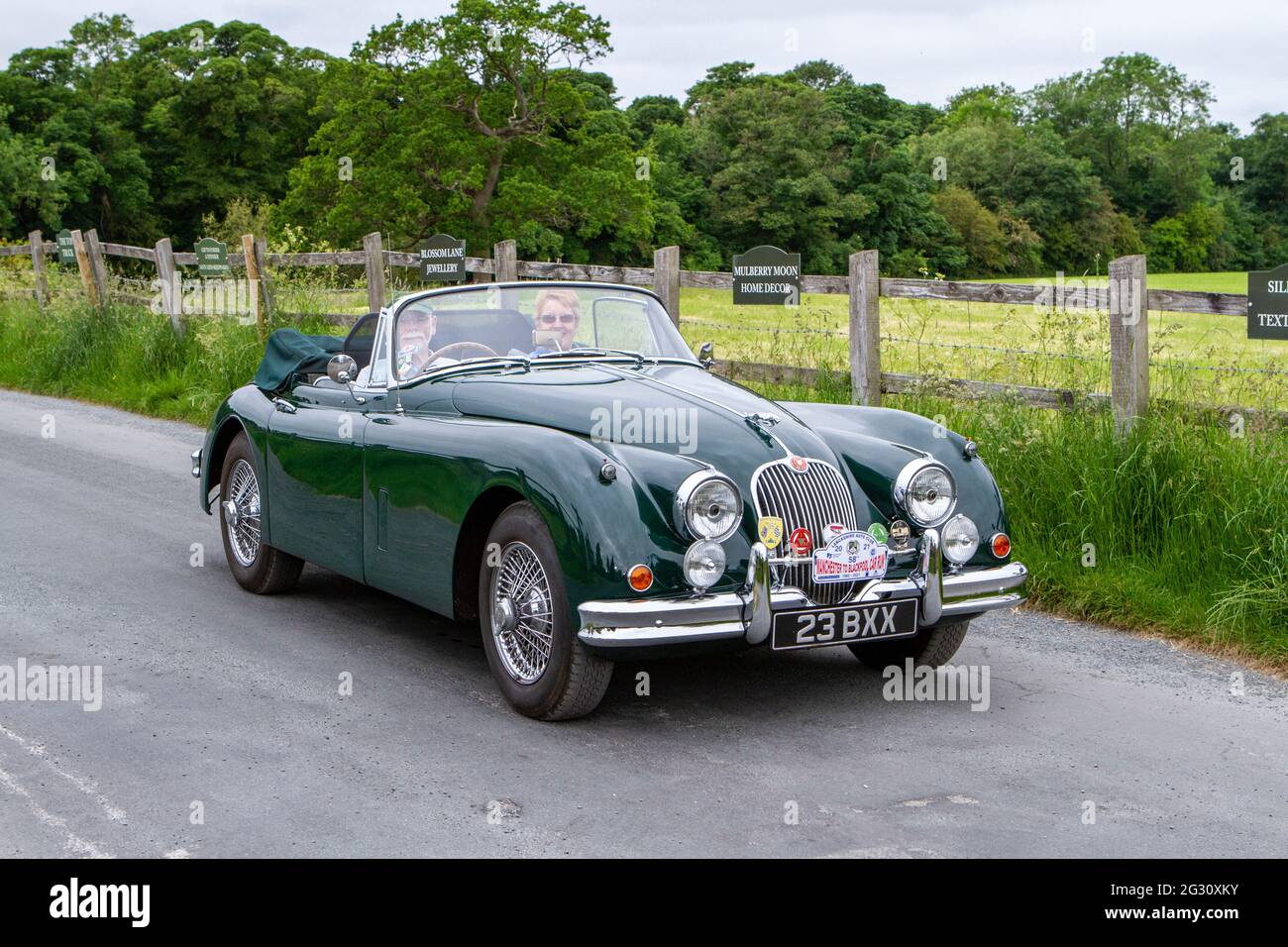 1961 60s green British Jaguar XK 3442cc at the 58th Annual Manchester to Blackpool Vintage & Classic Car Run The event is a ‘Touring Assembly’ Stock Photo