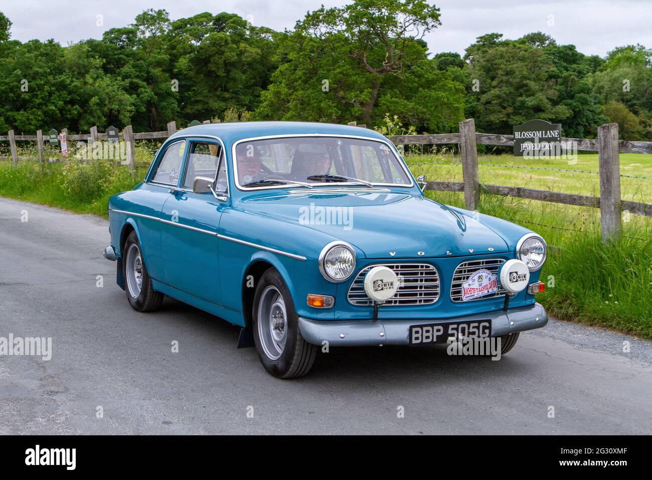 1969 60s blue Volvo 131 1096cc at the 58th Annual Manchester to Blackpool Vintage & Classic Car Run The event is a ‘Touring Assembly’ Stock Photo