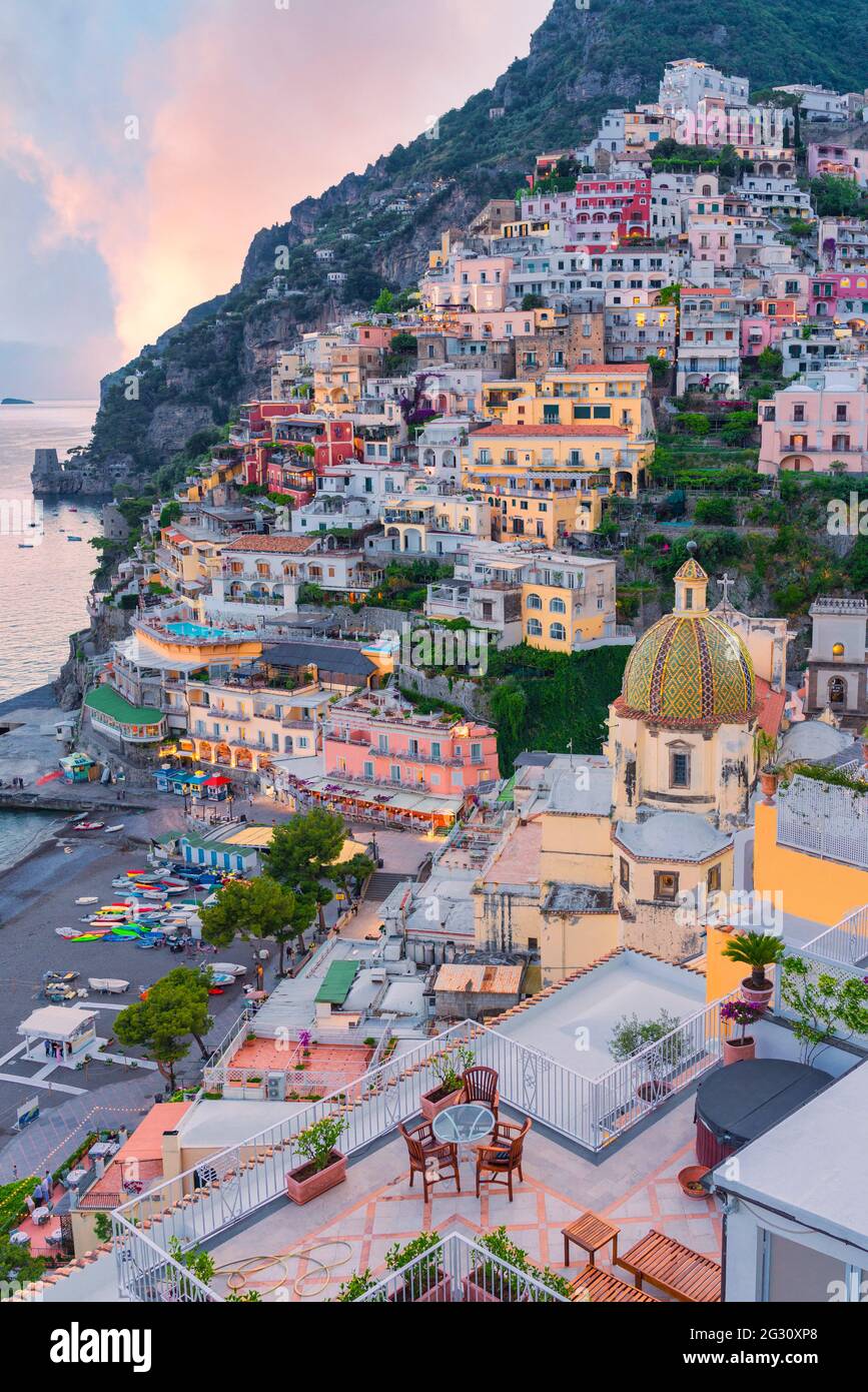 Sunset in Positano, Amalfi Coast, Salerno, Campania, Italy Stock Photo Alamy