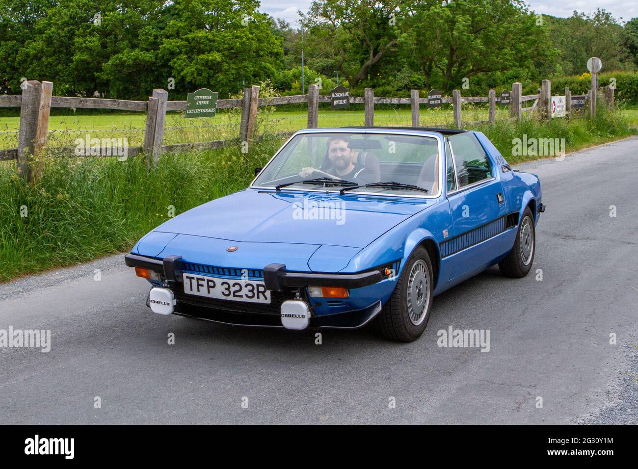 1977 70s blue Fiat X1/9 sports car at the 58th Annual Manchester to Blackpool Vintage & Classic Car Run The heritage event is a ‘Touring Assembly’ Stock Photo