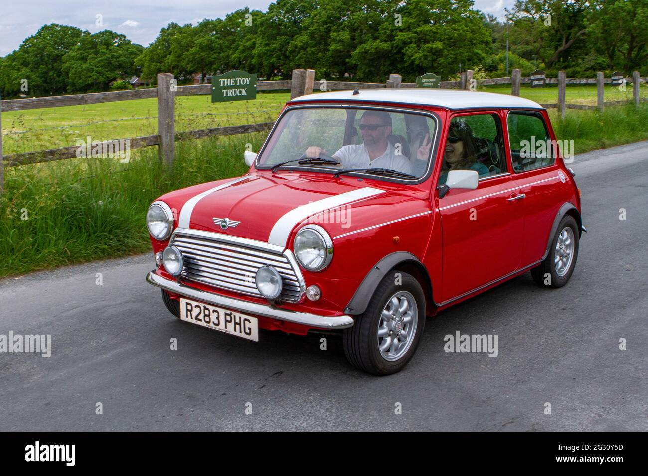 1998 90s red white Rover Mini Cooper at he 58th Annual Manchester to Blackpool Vintage & Classic Car Run The Heritage event is a ‘Touring Assembly’ Stock Photo