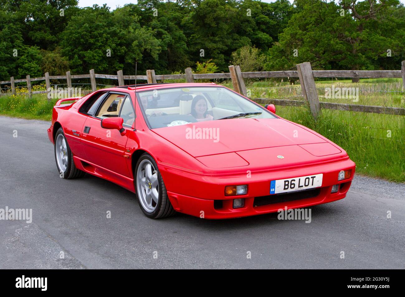 1989 red Lotus Esprit Turbo 2174cc petrol coupe at the 58th Annual Manchester Blackpool Vintage & Classic Car Run The event is a ‘Touring Assembly’ Stock Photo