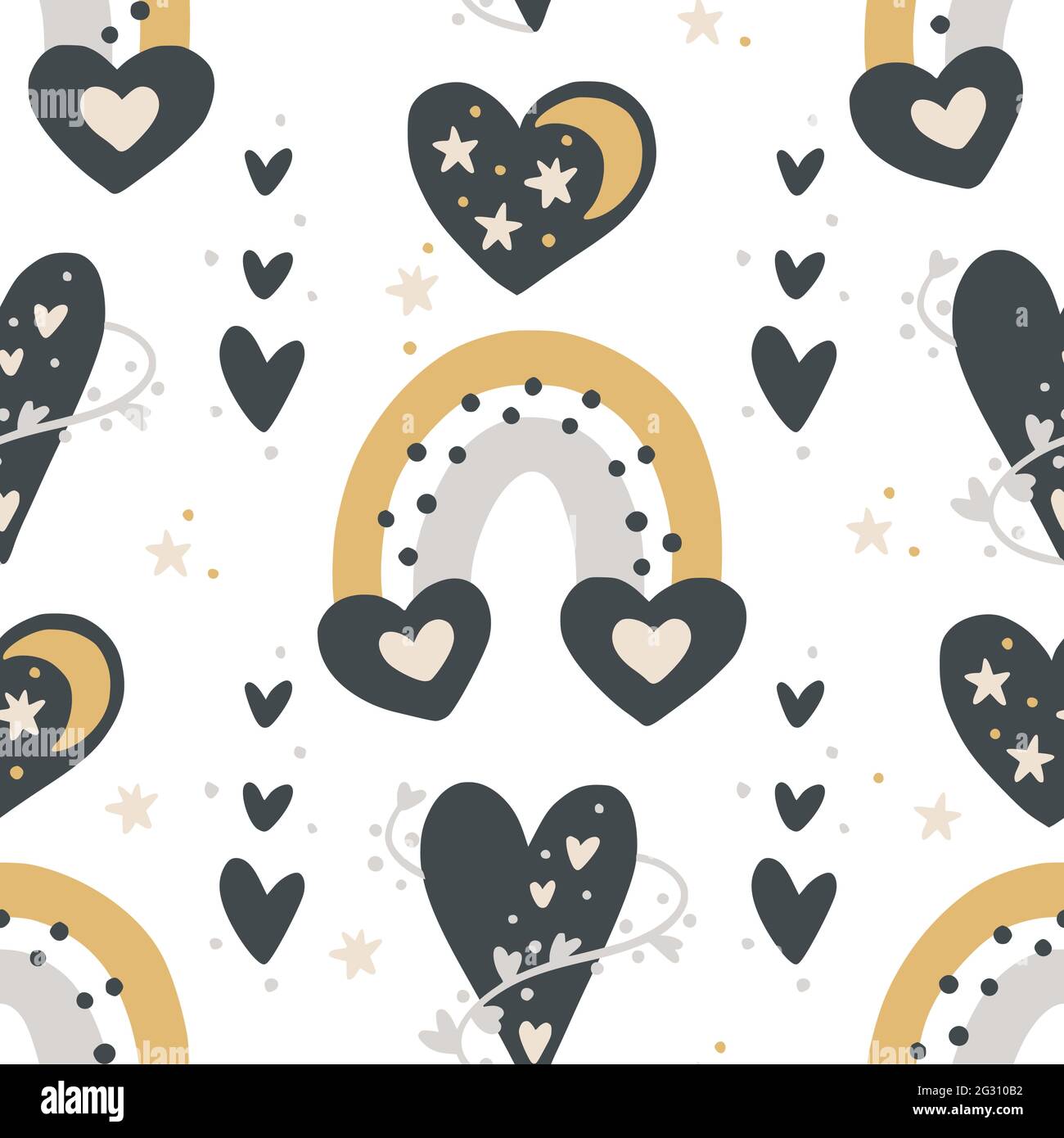 Rainbow and heart baby cartoon vector seamless pattern design. Children ...
