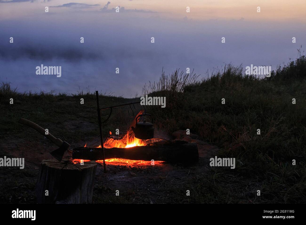 Bonfire on the riverside Stock Photo