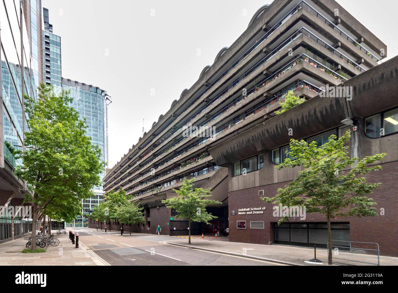 LONDON ENGLAND ENTRANCE TO THE GUILDHALL SCHOOL OF MUSIC AND DRAMA  BARBICAN CENTRE SILK STREET CITY OF LONDON Stock Photo