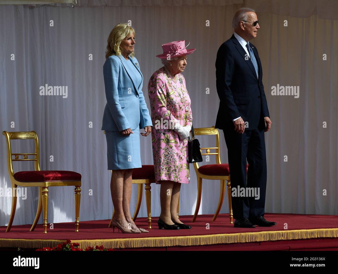 Queen Elizabeth II with US President Joe Biden and First Lady Jill Biden during their visit to Windsor Castle in Berkshire. Picture date: Sunday June 13, 2021. Stock Photo